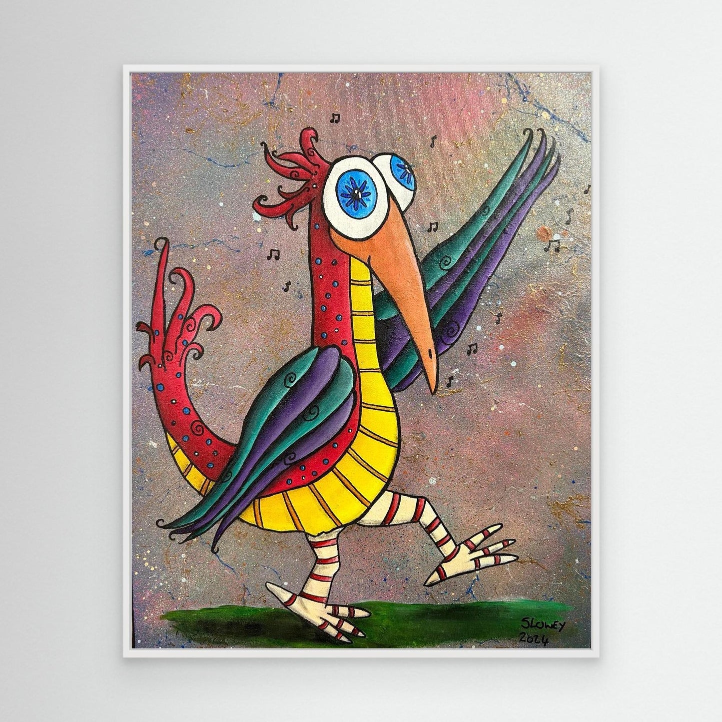 ‘Boogy Woogy Bird’ Framed Stretched Canvas Print