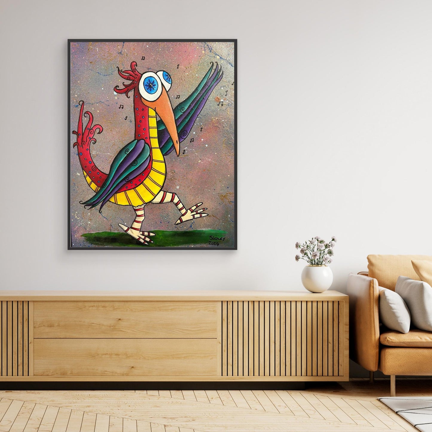 ‘Boogy Woogy Bird’ Framed Stretched Canvas Print