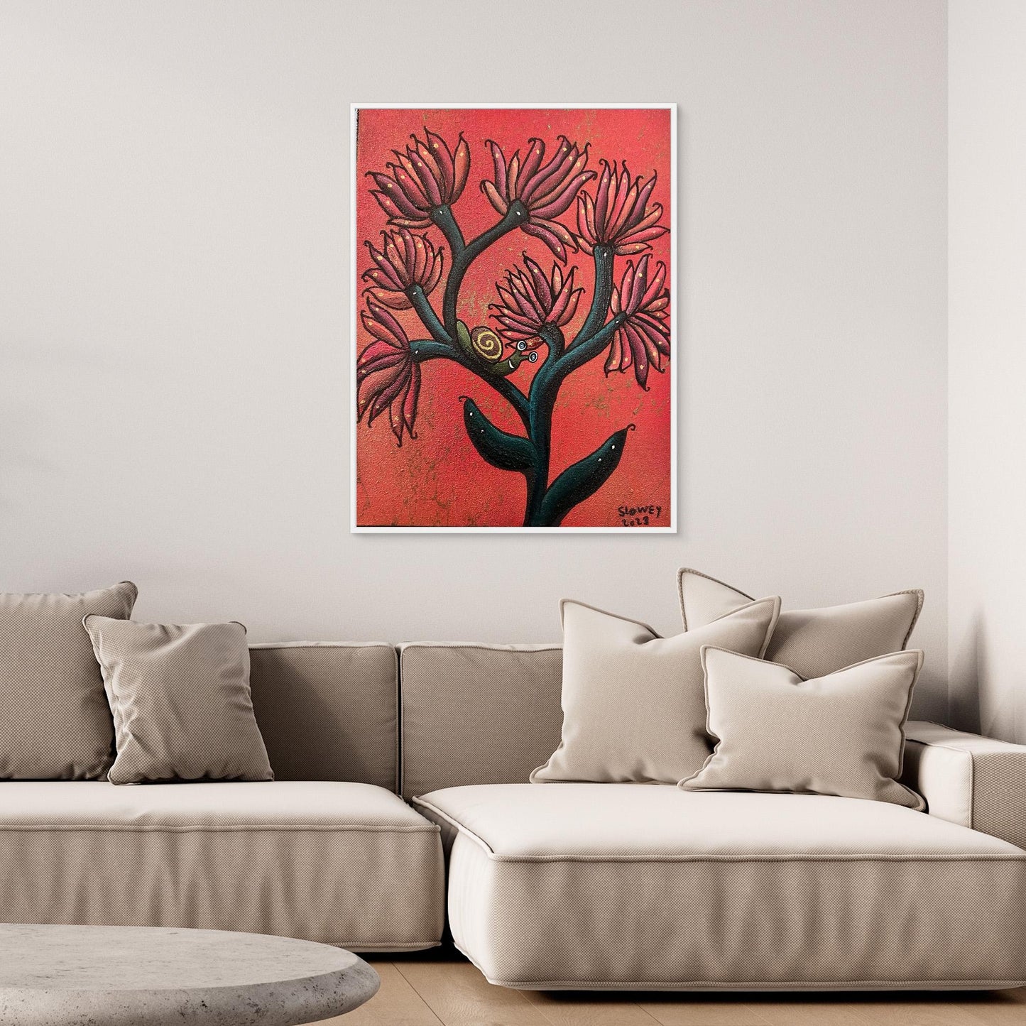 ‘Happy Snail’ Framed, Stretched Canvas Print