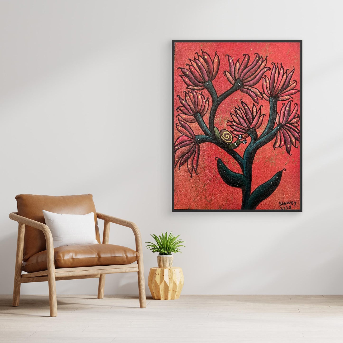 ‘Happy Snail’ Framed, Stretched Canvas Print