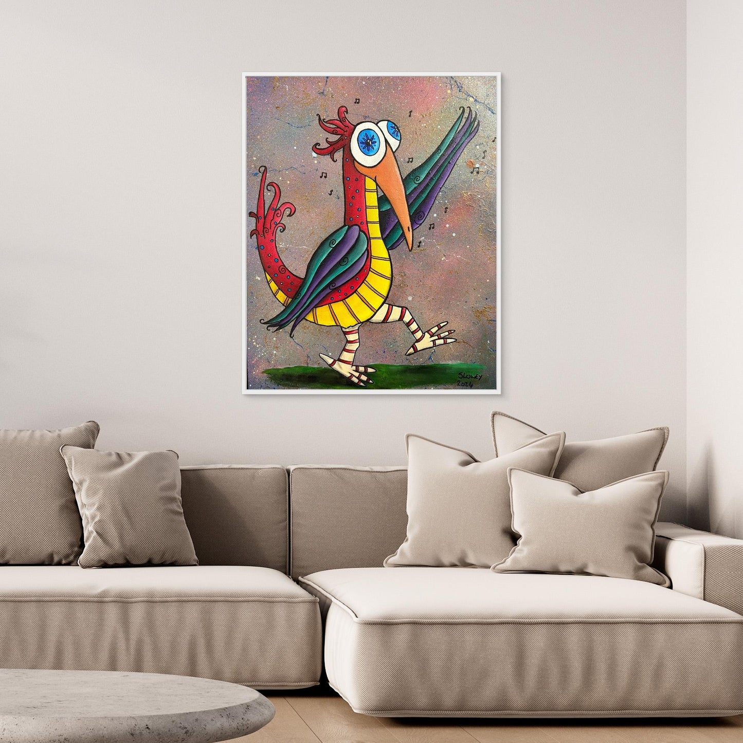 ‘Boogy Woogy Bird’ Framed Stretched Canvas Print