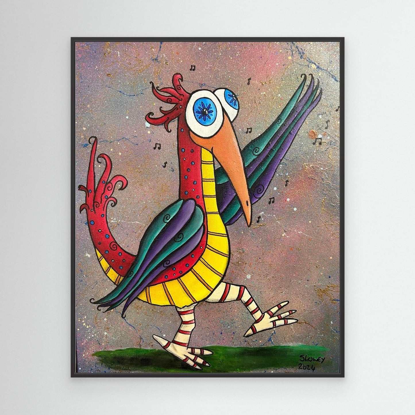 ‘Boogy Woogy Bird’ Framed Stretched Canvas Print