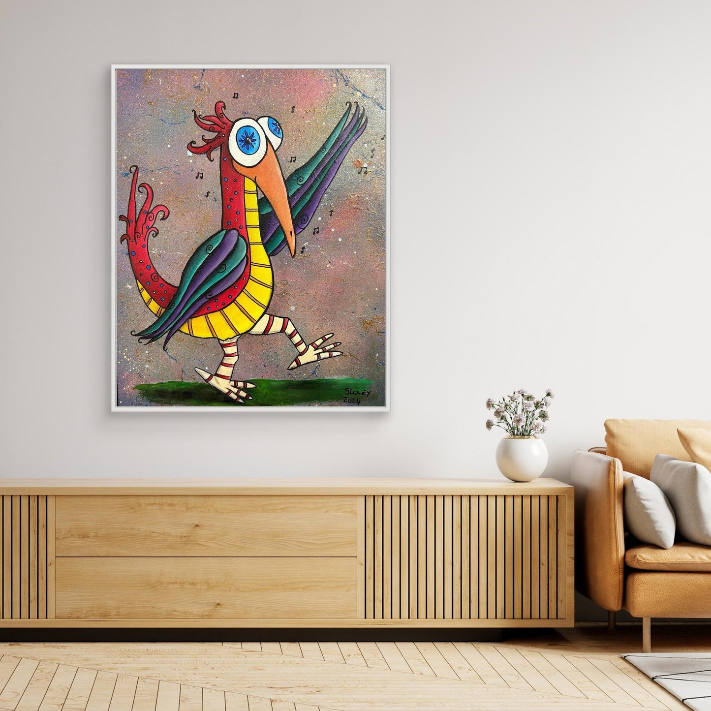 ‘Boogy Woogy Bird’ Framed Stretched Canvas Print