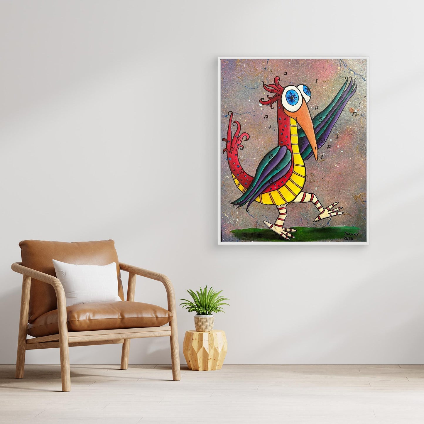 ‘Boogy Woogy Bird’ Framed Stretched Canvas Print