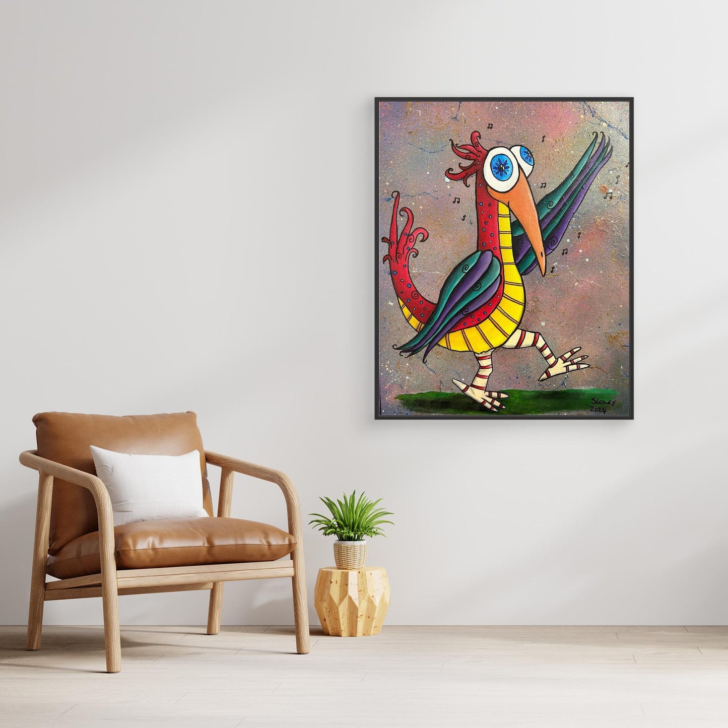‘Boogy Woogy Bird’ Framed Stretched Canvas Print