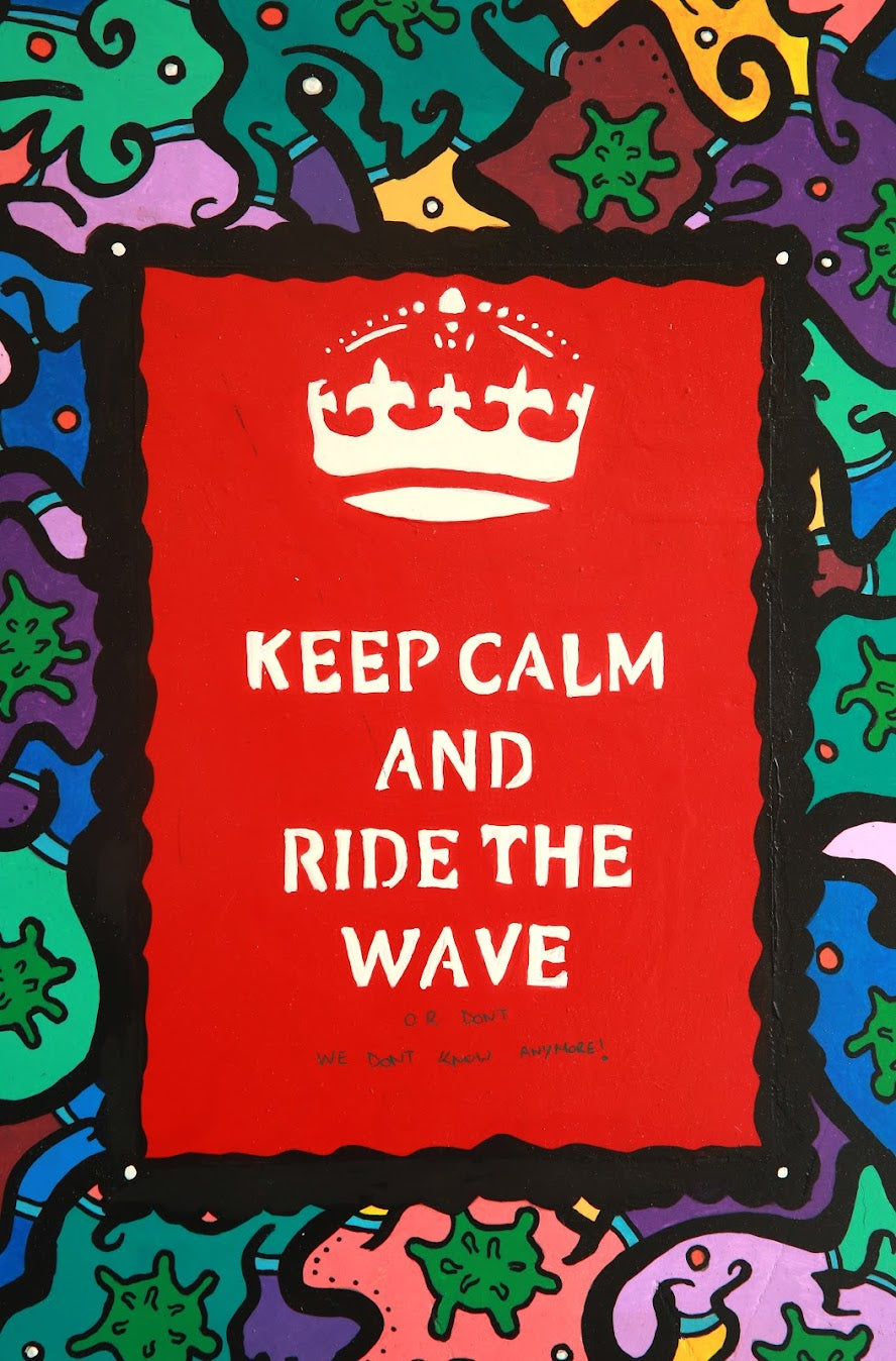 ‘Keep Calm And Ride The Wave’ Painted skim board. (60x90cm)