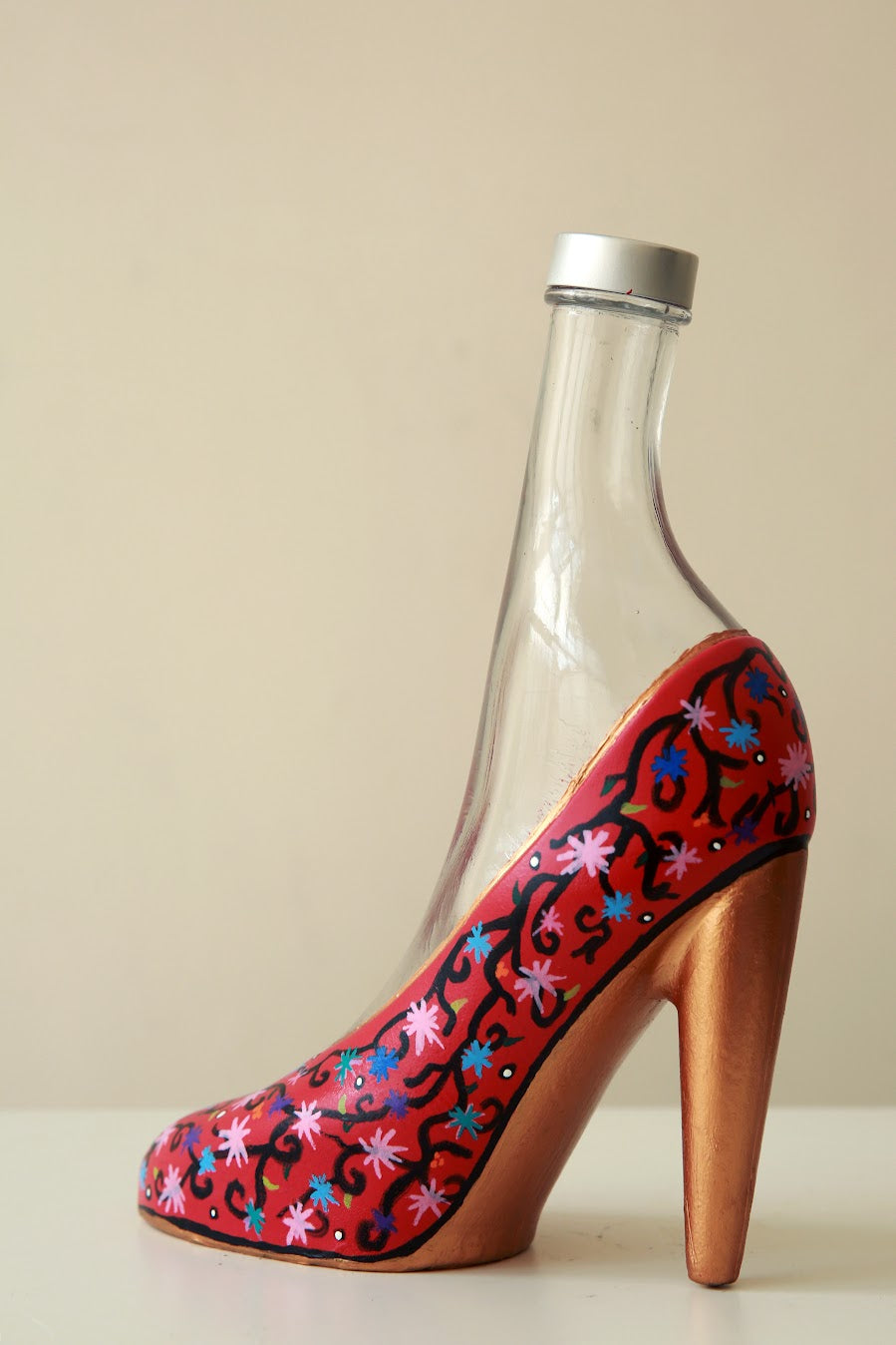 ‘Lady In Red’ Painted Glass Bottle
