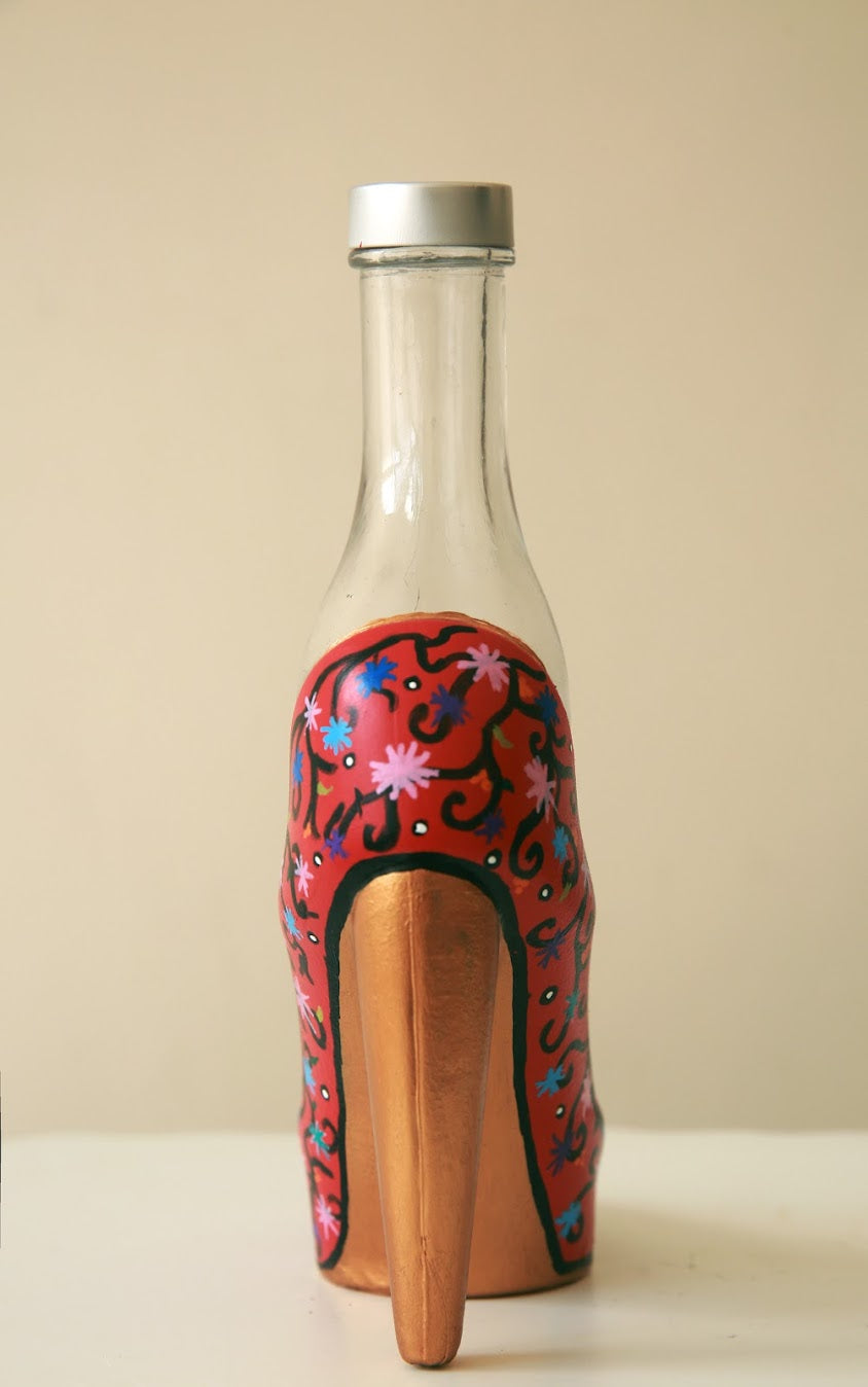 ‘Lady In Red’ Painted Glass Bottle