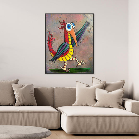 ‘Boogy Woogy Bird’ Framed Stretched Canvas Print