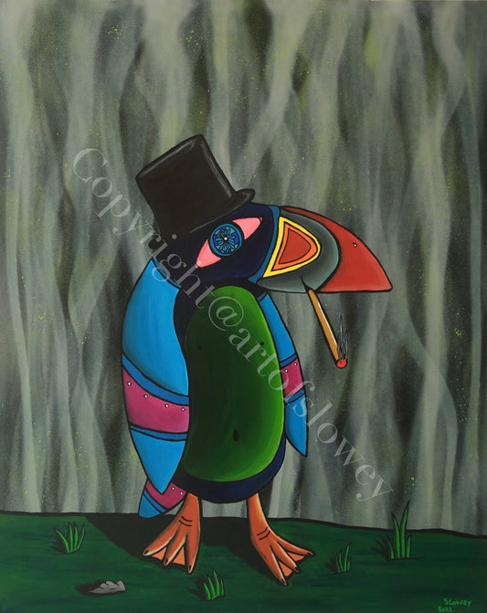 (Sold) ‘Puff Puff Puffin’ 105 x 80 CM